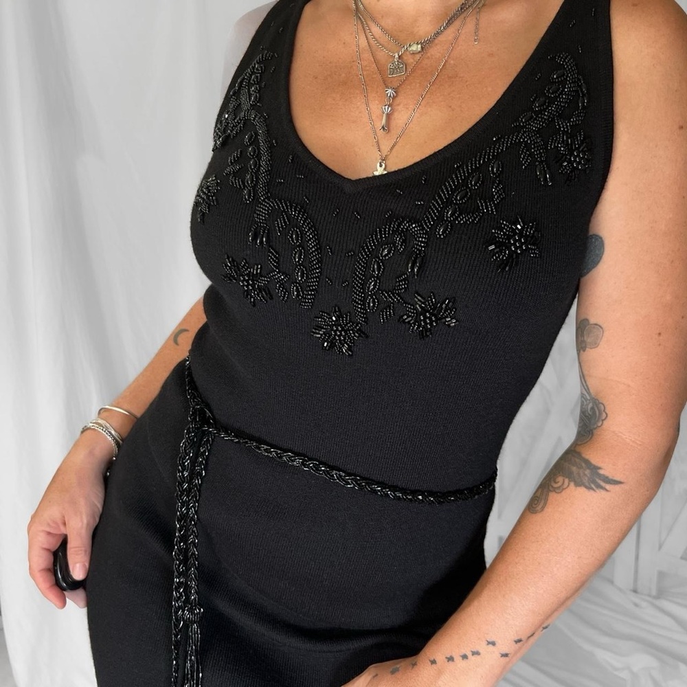 Vintage wool knit beaded maxi slip dress